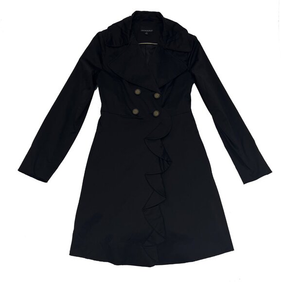 Cynthia Rowley Ruffle Peacoat Pea Coat Black Jacket Womens S - Picture 1 of 6